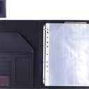 Enyuwlcm PU Leather Padfolio Ring Binder with Clipboard Resume Leather Portfolio with 20 Clear Plastic Sleeves Black