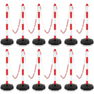 Konohan 12 Sets 34 Inch Parking Cone Delineators Post Traffic Cone Plastic Stanchion Set Stands Parking Barrier with Base 6.6 ft Chain S Hooks Reflective Collar (Red,White)