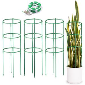 Zwish 3Pack 25.2Inch Plant Support Stakes with 20M Twist Ties for Tomato,Tomatoes Cages for Monstera, Peony, Hydrangea, Climbing Plants Indoor and Outdoor Plant