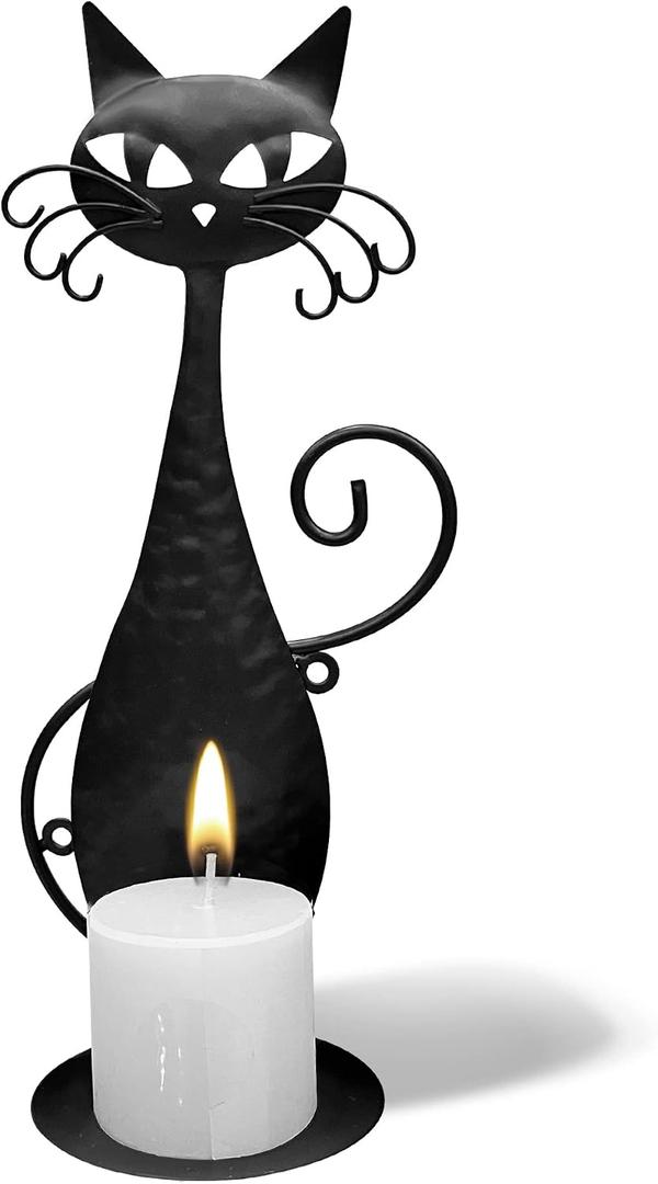 Glass Candle Holders for Pillar Candles,Black Metal Cat Wall Sconces Candle Holder