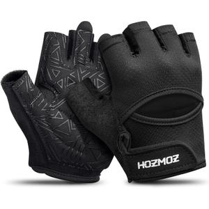 HOZMOZ Ventilated Weight Lifting Gloves, Thick Padded Workout Gym Gloves with Full Palm Protection & Grip & Shock Absorption for Women & Men's Fitness Exercise Training (Black, M)