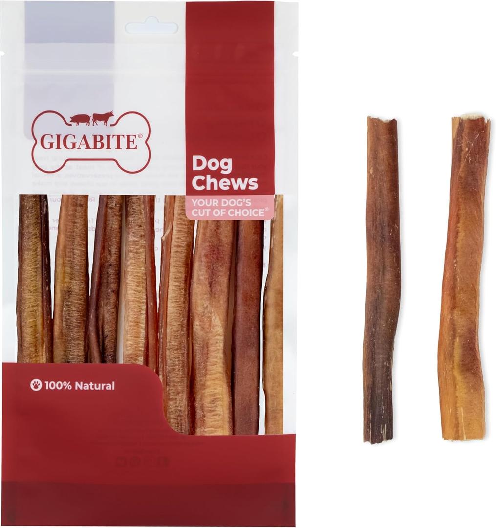 GigaBite Bully Sticks for Dogs All Natural Beef Pizzle Dog Chews, Odor & Rawhide Free Dog Treats, Long Lasting High Protein Chews Digestible Dental Dog Treat - Sticks (Half-cut 6"), Pack of 10 Exp: 12/31/2027