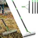 Thatch Rake, 13" Wide Efficient Dethatcher Rake with 55" Adjustable Long Handle, Heavy Duty Steel Metal Dethatching Rakes for Cleaning Dead Grass, Loosening Soil, Lawn Care in Yard Garden