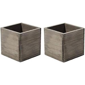 4" Square Rustic Wood Planters with Plastic Liner - Set of 2