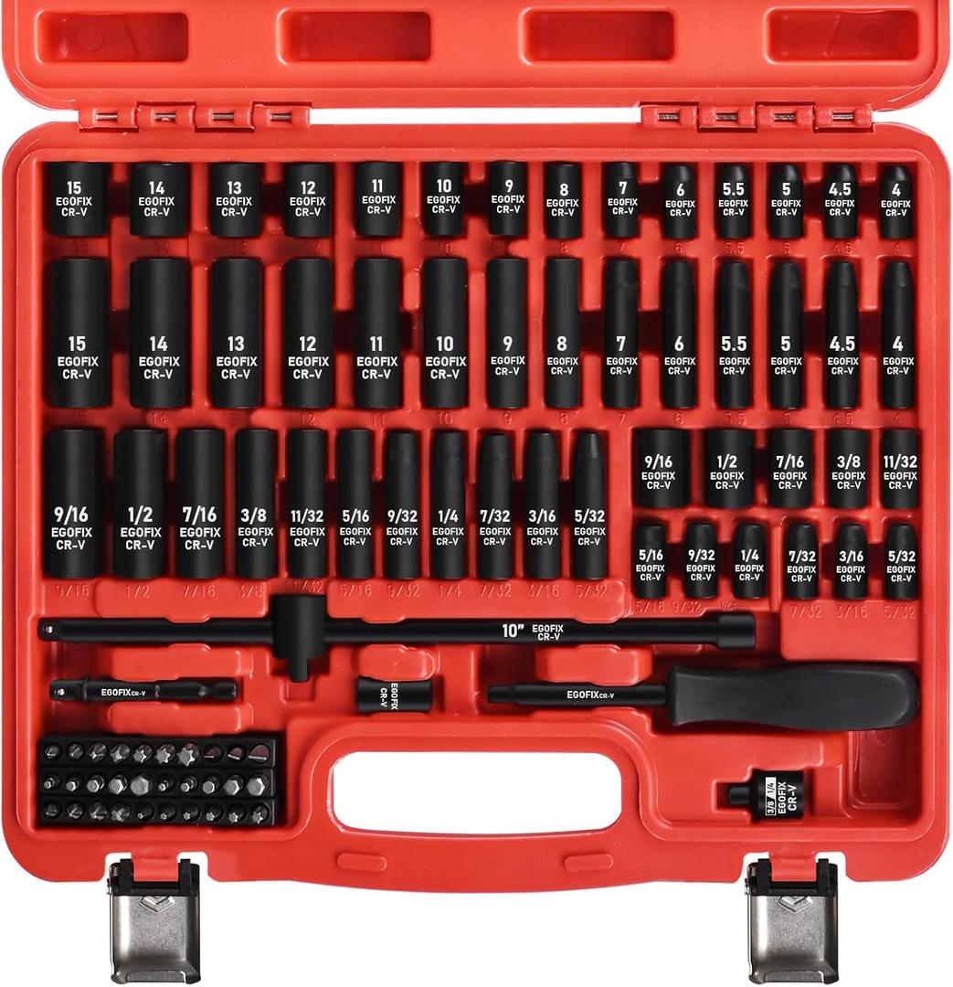 1/4" Socket Set 85 Piece, Metric Shallow/Deep Sockets (4-15mm) and SAE Shallow/Deep Sockets (5/32-9/16), Screwdriver Bit Set, Tool Kit for Home Use and Automotive Repair