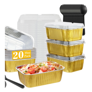 BAKINGPAK 50PCS 35OZ 2.2LB Gold Aluminum Cake Tins with Lids, Disposable Baking Pans, Foil Containers, Pie Pans for Cooking & Storage