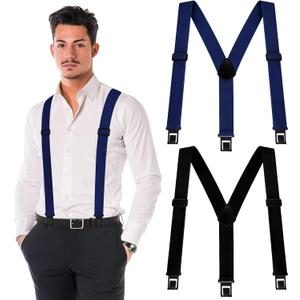 2 Pcs 1.5 Inch Wide Men's Belt Clip Hidden Suspenders Y Back Hook End Adjustable Belt Casual&formal Work Suspenders with Strong Clip for Pants