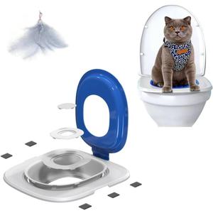 Cat Toilet Training Kit Litter Box Trainer for Indoor Cats, Reusable Plastic Rings Fit Any Toilet, Stop Scooping Litter (Blue)