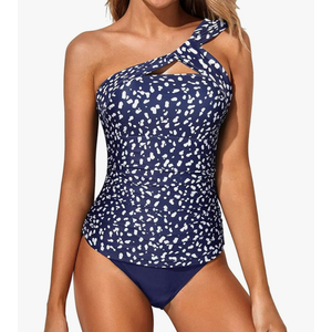 Tempt Me Two Piece Tankini Bathing Suits for Women One Shoulder Swim Top with Bottom Swimsuits, XL