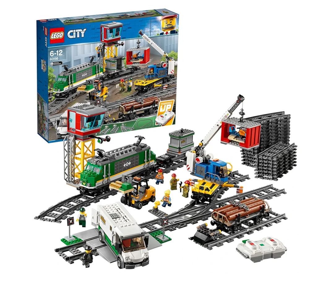 LEGO City Cargo Train 60198 Remote Control Train Building Set with Tracks for Kids, Top Present for Boys and Girls (1226 Pieces)