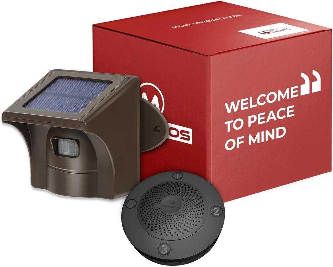 eMACROS Solar Wireless Driveway Alarm, 1/2 Mile Long Range Motion Sensor & Outdoor Detector - Weatherproof Security Alert System - Ideal Gift for Men and Women, Plug in to Use eMACROS Solar Wireless Driveway Alarm, 1/2 Mile Long Range Motion Sensor & Outdoor Detector - Weatherproof Security Alert System - Ideal Gift for Men and Women, Plug in to Use