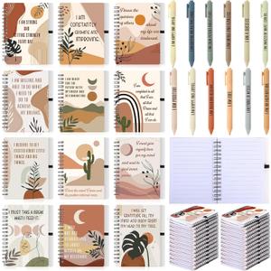 Kosiz 24 Pcs/12 Set Positive Affirmation Gifts Bulk for Women Gratitude Spiral Journals with Pens Motivational Notebooks Back to School Gifts for Students Employee Coworker Teacher Nurse (Boho)