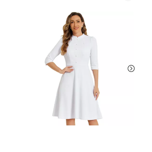 Allegra K Women's Vintage 3/4 Sleeves Stand Collar Office Work Elegant A-Line Dress, M