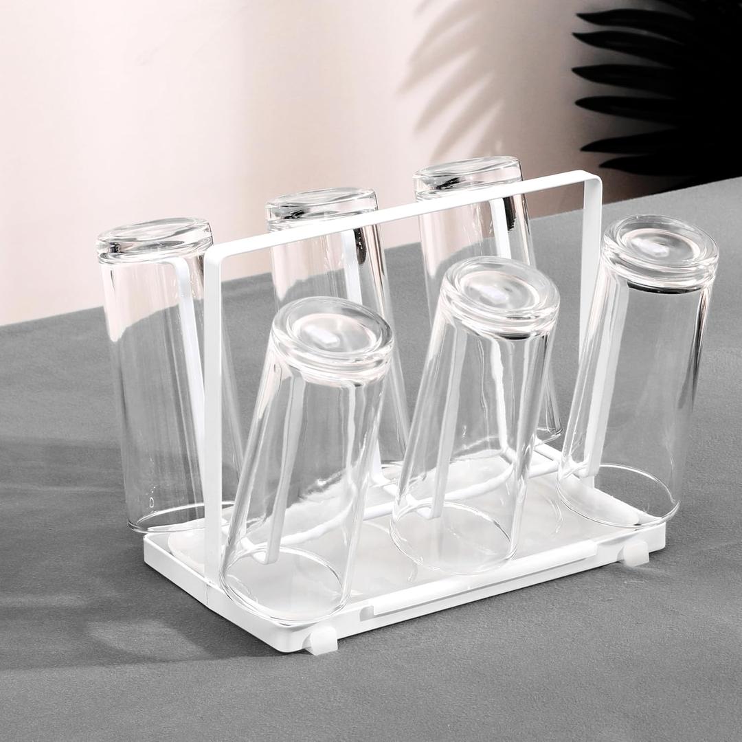 Cup Drying Rack for Countertop,Cup and Bottle Drying Rack with Wooden Handle-Countertop Organizer for Mugs, Glasses, and Bottles (White)