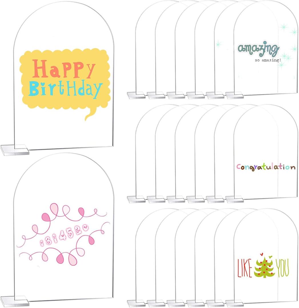 20 PCS Acrylic Arch Sign Blanks, 4" x 6" - Clear, DIY for Wedding Table Numbers/Menu Signs/Bar Lists (Square Base)