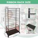 16 Tier Ribbon Organizer Rack, Double-Sided Ribbon Storage Holder for Craft Room, Floral Wrapping Paper Stand with Wheels, Rolling Ribbon Spool Racks Metal Display Shelf Sewing Station Cart,