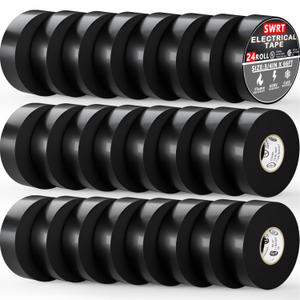 SWRT 24 Pack UL/CSA Listed Black Electrical Tape 7 mils-600V, 0.75 in x 66 FT Electric Tape Flame Retardant, Strong Adhesive, for Home DIY Electrical Repairs Professional Installations