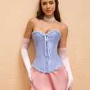 SZIVYSHI Corset Tops for Women, Bustier Shapewear Lingerie, Lace Waist Push Up Bodysuit (Blue, XXXL)