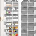 Over The Door Organizer, 5-Tier Extra Large Behind Door Storage with 10 Big Front & 10 Mesh Pockets, 80lb Capacity, Hanging Storage Organizer with Clear Window Kids Toys, Shoes, Diapers, Light Grey