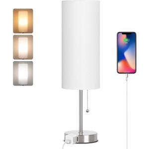 Dott Arts 18" Table Lamp for Bedroom, 3-Color Bedside Lamps with Pull Chain, Bedroom Table Lamps for Nightstand,AC Outlet Small Lamp for Living Room, Bulb Included Nickle