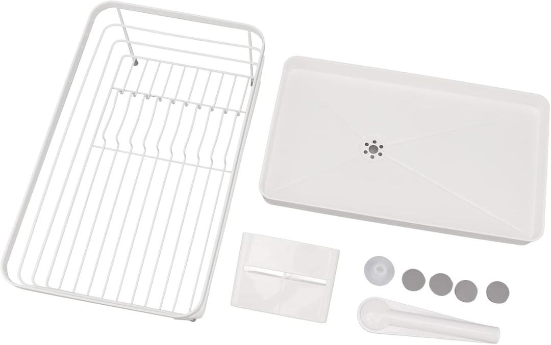 Large Dish Drying Rack with Drain Board, 39.5x30.5cm Kitchen Dish Rack Space Saving Dish Drainer for Kitchen Counter, Iron Frame & PP Tray for Kitchen Organization (Small)