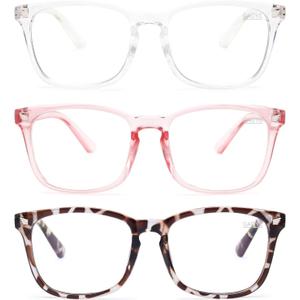Gaoye Stylish Blue Light Glasses for Woman - Computer Glasses 99% Blue Light Blocking - Lightweight TR90 Frames - 3 pack (A4-leopard+transparent+pink)