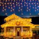 EcoNour Warm White Christmas Icicle Lights for Outside, 157.19 FT 1500LED Outdoor Icicle Lights with 8 Mode, 8HR Timer, Memory function, Clear Wire connectable, Plug in Fairy Lights for Roofline, Yard