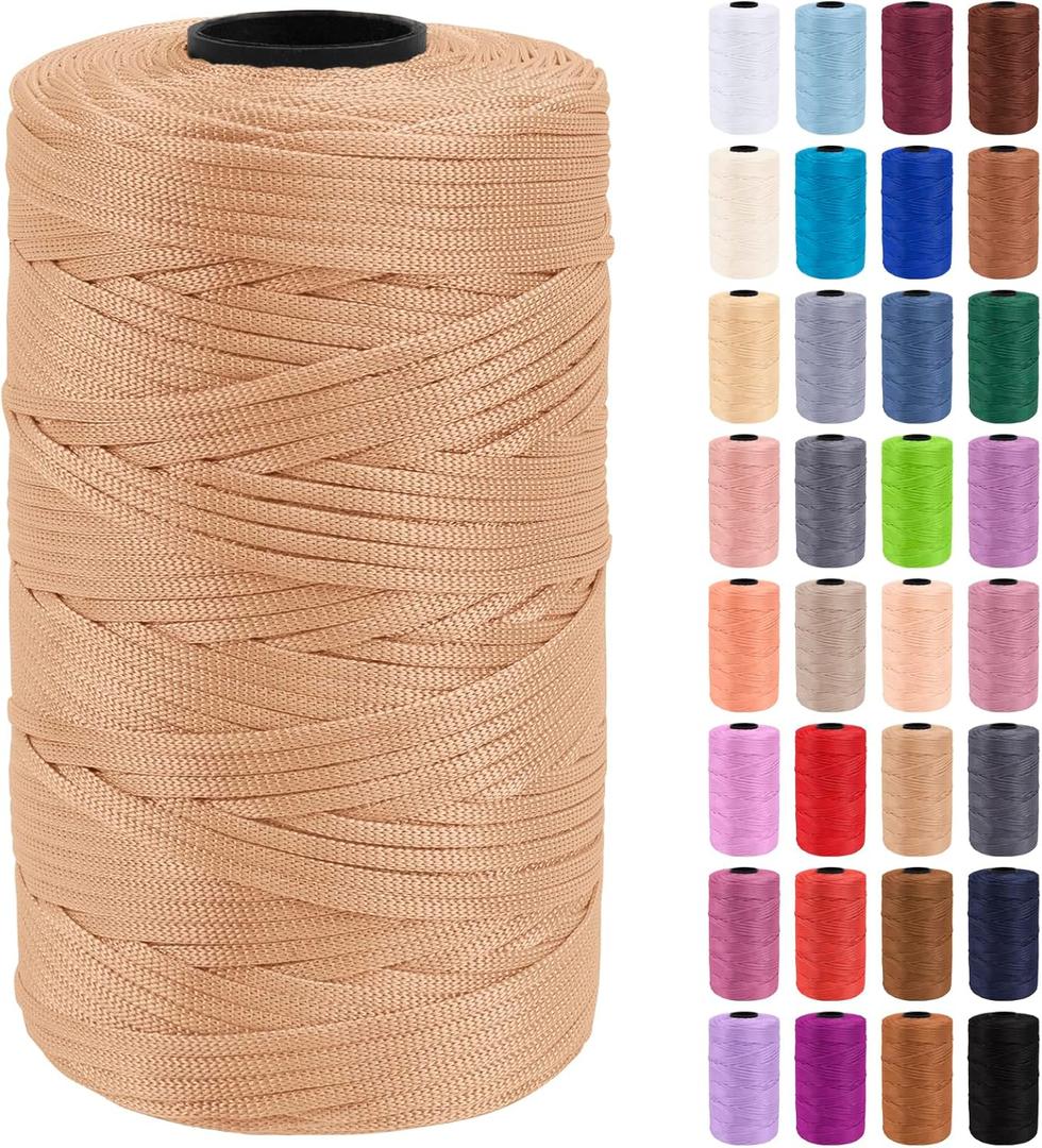 JeogYong Polypropylene Ribbon Yarn 3mm x 218 Yards Flat Macrame Cord 3mm Crochet Yarn for Handbags, Shopping Bags, Sun Hats, Shoes, DIY Crafts, Decorative Projects (Camel)