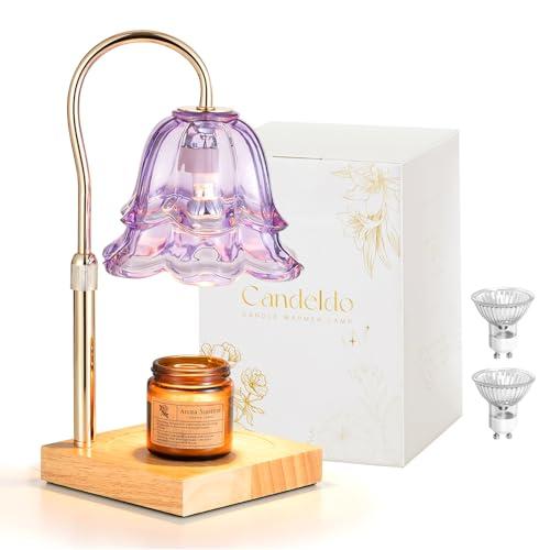 Candeldo Candle Warmer Lamp with Timer: Purple Flower Candle Warming Lamp with 2 Bulbs Height Adjustable Wax Warmer Dimmable Bedroom Decor Mothers Day Gift for Women