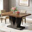 Tribesigns 47-Inch Dining Table for 4, Black Kitchen Dinner Table with Heavy Duty Pedestal, Farmhouse Wooden Eating Table for Home, Dining Room, Small Space, Black & Brown, 47.25" W x 31.5" D x 29.9" H