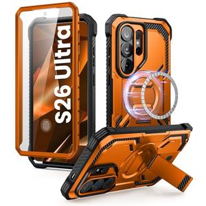 i-Blason for Samsung Galaxy S26 Ultra Case MagSafe with Adjustable Metal Kickstand, Built-in Screen Protector, Full-Body Heavy-Duty Phone Case for Samsung S26 Ultra 6.9 inch, Armorbox Series, Coral