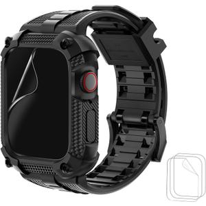Wristitani Compatible with Apple Watch Band with Shockproof Rugged Case 40mm 41mm 44mm 45mm 49mm for iWatch Series ultra2/ultra/9/8/7/6/SE/5/4, Durable TPU Sport Strap with Coverage Screen Protector (Black)