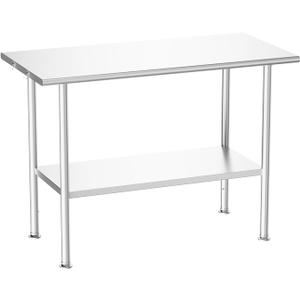 Atelicf Stainless Steel Prep Table for Work, 24 * 48 Inch, High Load Bearing with Undershelf for Outdoor, Restaurants, Workshops, Kitchens, Garages and Gardens