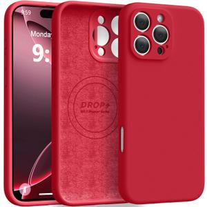 Magnetic for iPhone 16 Pro Case [Compatible with Magsafe] [Premium Silicone Satin-Smooth Touch] Slim Shockproof Anti-Scratch Microfiber Lining Case, 6.3 inch, Red