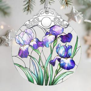 3 x Christmas Ornaments: Stained Glass Ornament, Christmas Tree Ornament, Hanging Ornaments for Home Decor & Xmas Tree Decorations  Exquisite Holiday Decor, Gifts & Holiday Present - Iris Flowers