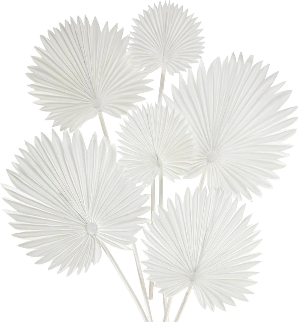 6 Pcs Pu Foam White Artificial Palm Leaves Faux Palm Tropical Leaves Fake Palm Fronds for DIY Wedding Bouquets Fake Leaves for Centerpieces Arrangements Bridal Shower Palm Leaf for Home Decor, White Palm