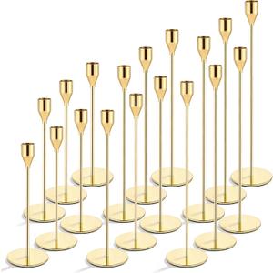 Giantree Set of 18 Decorative Taper Candle Holders, Modern Elegant Thin Metal Tall Candlestick Holders Table Centerpieces Weddings Christmas Parties Anniversaries and Home Decor