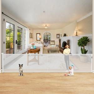 Reinforced 42" Extra Tall Retractable Baby Gates for Doorway, 200" Retractable Dog Gate With Support Rod, 16ft Extra Long Baby Gate for Large Opening, Bottom Anti-Crawl Indoor/Outdoor Mesh Child Gates (White)