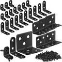 MAPVOLUT 25Pcs L Brackets for Shelves, 3 Sizes Angle Corner Braces Metal L Bracket Heavy Duty for Wood, Sturdy and Rustproof for Repairing Furniture with 82Pcs Screws Mounting Bracket Easily Black