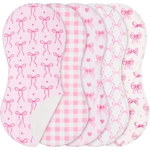SmoothNovelty 5 Pack Pink Bow Baby Burp Cloths Soft Absorbent Burping Rags for Newborns 19"x9" Spit up Cloths for Boy Girl Newborn Baby Shower Registry Gifts Set Nursery Decor