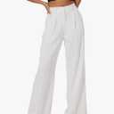 Women Wide Leg High Waist Wide Leg Pants Loose Fit Back Elastic Waist Pleated Front Trousers for Work Casual XL