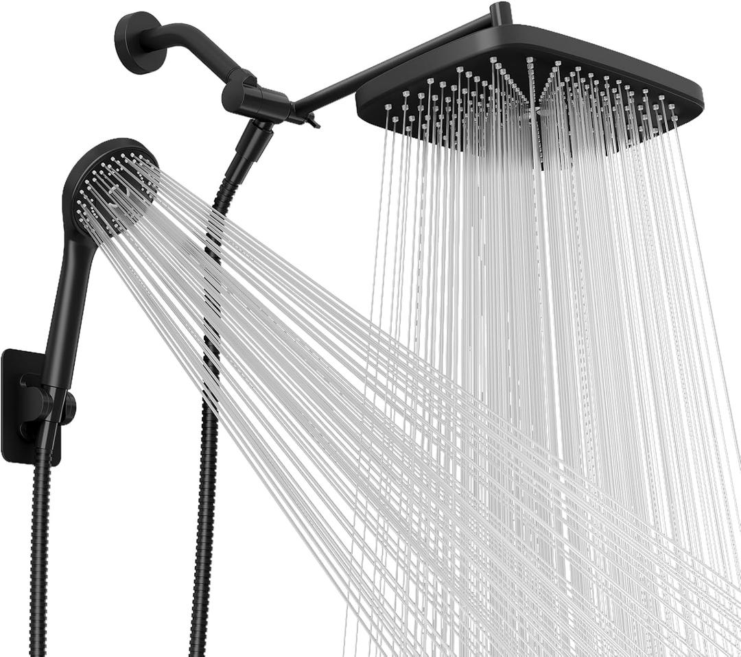 Seacity Wide Rain Shower Head With 5 Modes Handheld Showerheads, High Pressure Showerhead Combo with Extension Arm for Bathroom Accessories, Adjustable Shower Head with AntiClog Nozzles (Black)
