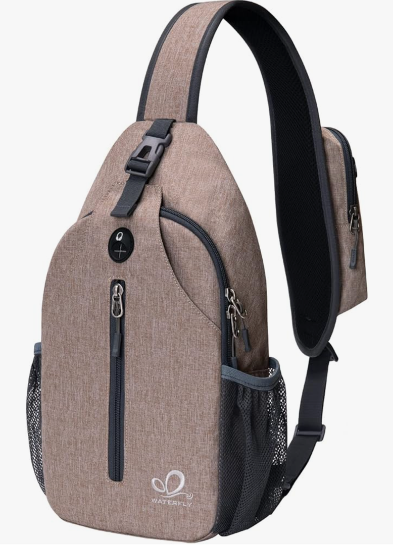 WATERFLY Crossbody Sling Backpack Sling Bag Travel Hiking Chest Bag Daypack Beige