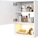Wall Mounted Storage Cabinets with Lights, Over-The-Toilet Storage Vanity, Bathroom Medicine Organizer Adjustable Shelves Cabinet for Small Spaces (White)