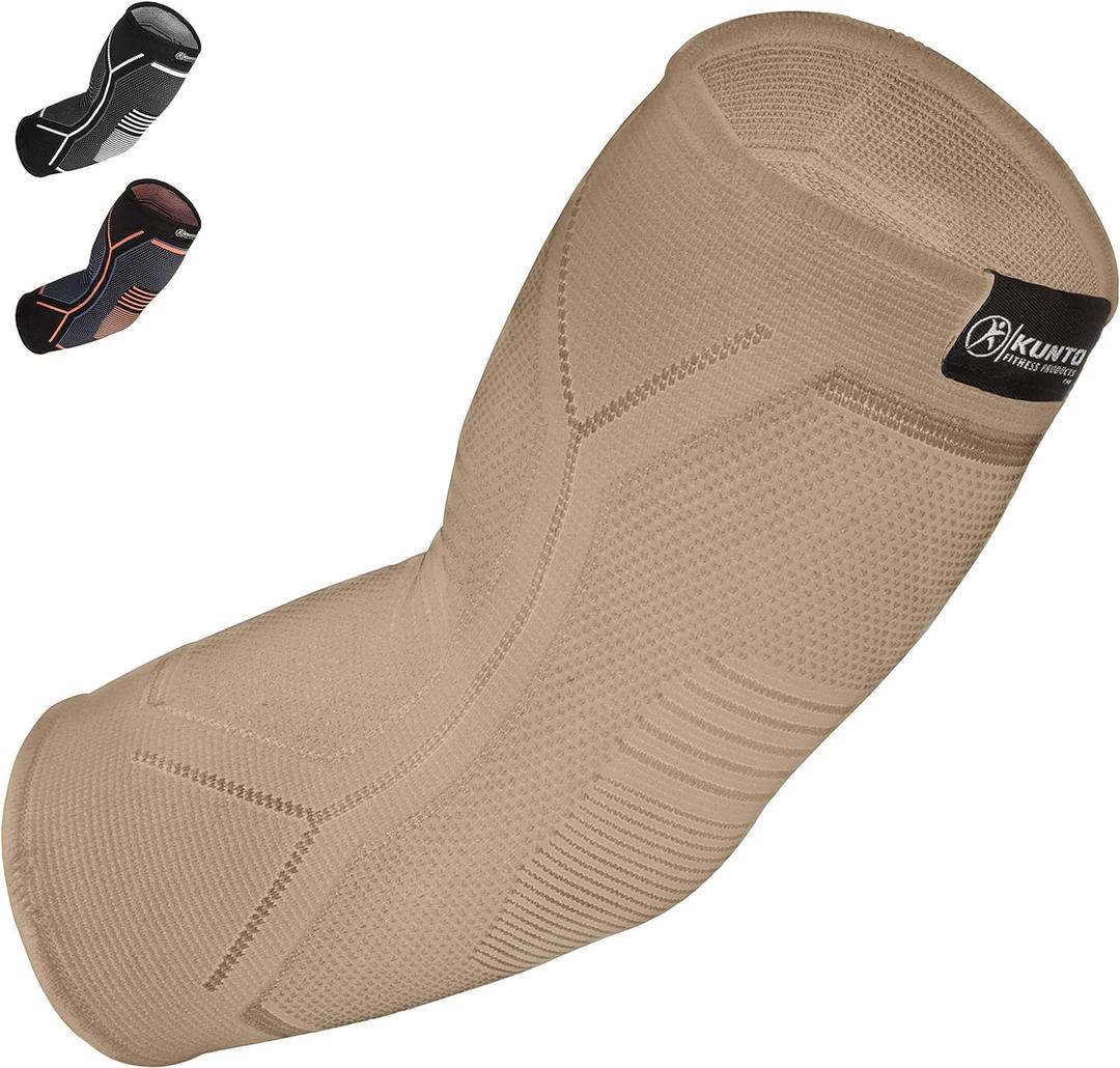 Kunto Fitness Elbow Brace Compression Support Sleeve (Shipped From USA) for Tendonitis, Tennis Elbow, Golf Elbow Treatment - Reduce Joint Pain During Any Activity! (Large, Y-Beige/Nude)