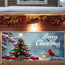 Christmas Garage Door Banner 6x13FT, Cardinal Bird & Ornament Christmas Tree Scene, Large Outdoor Garage Door Cover for Holiday Yard Decorations, Winter Snow Xmas Party Backdrop