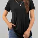 Amoretu Short Sleeve Tunic Tops Loose Fit for Women Crew Neck Tunic Tshirt (Black, M)