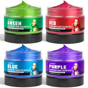 Halloween Party 4 Colors Temporary Hair Color for Kids,Gifts for Teens,Girls,Boys,Fun Gifts for Kids,Temporary Hair Dye,Green Purple Red Blue Hair Dye Color Wax,DIY Hairstyle Instant Color Wax