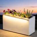 GSK 30" L White LED Metal Planter with Light Outdoor Illuminate Lighting Patio Rectangular Flower Box Rectangle Trough Drainage Holes Indoor Balcony Garden, 16.1"H10"W30"L