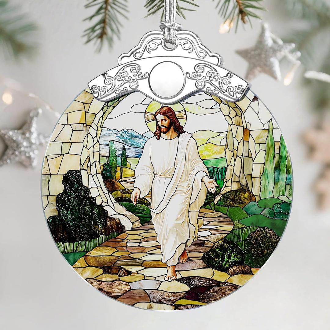 Christian Christmas Ornaments: Stained Glass Ornament, Christmas Tree Ornament, Hanging Ornaments for Home Decor, Xmas Tree Decorations, Holiday Decor, Perfect Christian Gift & Religious Gifts - Jesus